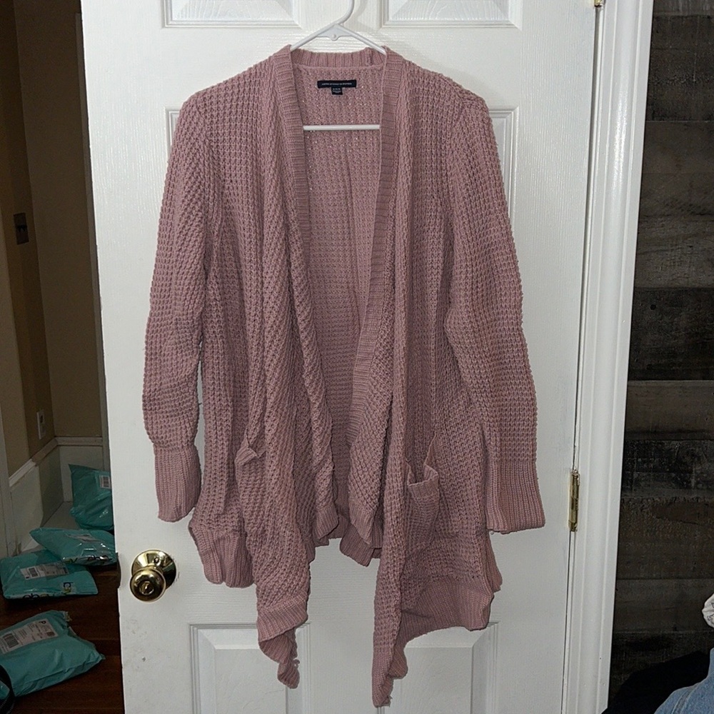 American Eagle Dusty Pink Knit Waterfall Cardigan Size Medium - Picture 2 of 7